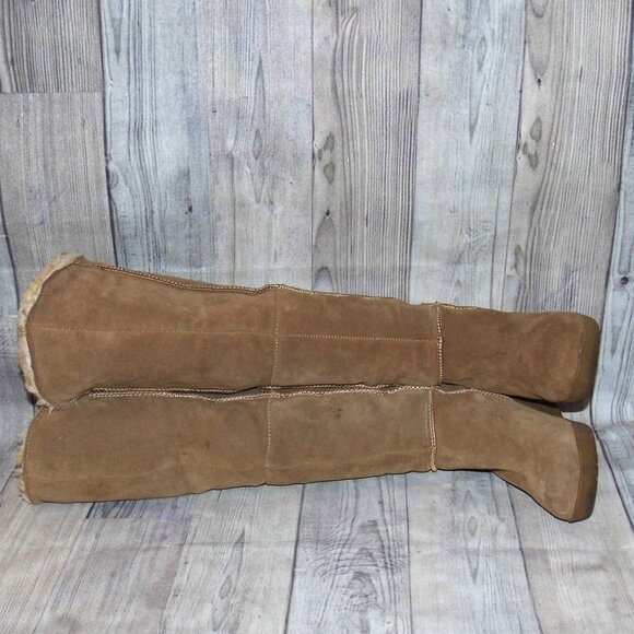 BEARPAW Highland Knee High Chestnut Suede/Sheepskin Wedge Boots Womens Size 8 - Picture 7 of 9